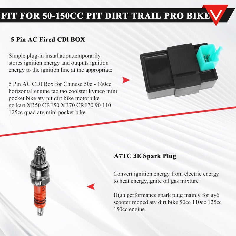 PRO BAT Lifan Complete Kick Starter Engine Wiring Harness Loom with A7TJC Spark Plug Coil Magneto for X50 CRF50 70cc 110cc 125cc 140cc 150cc Pit Dirt Trail Pro Bike - Image 4